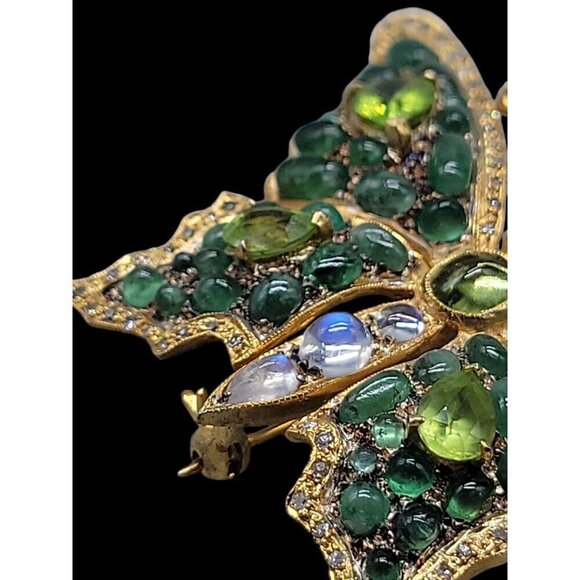 Diamond Emerald Peridot Gilded Brooch Pendant 585 Bail 24k Gold Plated Sterling - Picture 7 of 16